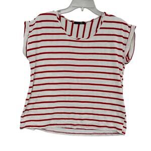Papermoon Blouse Size Small Striped White and Red Slit Short Sleeve